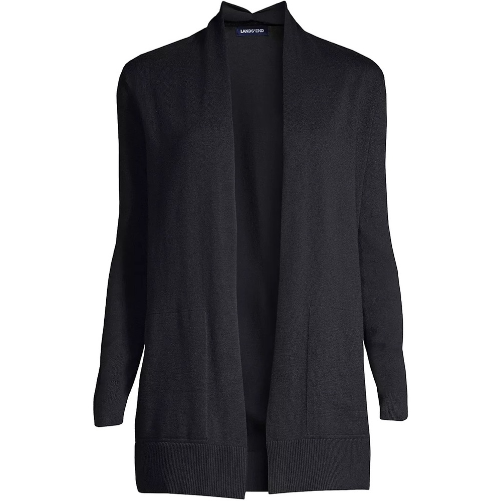 Lands' End Women's Long sleeve open long cardigan sweater Sz XS/P Black NWOT